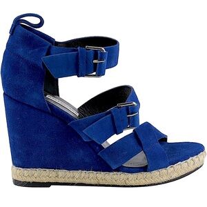 Balenciaga Electric Blue suede Wedge Sandals with Crisscross Straps